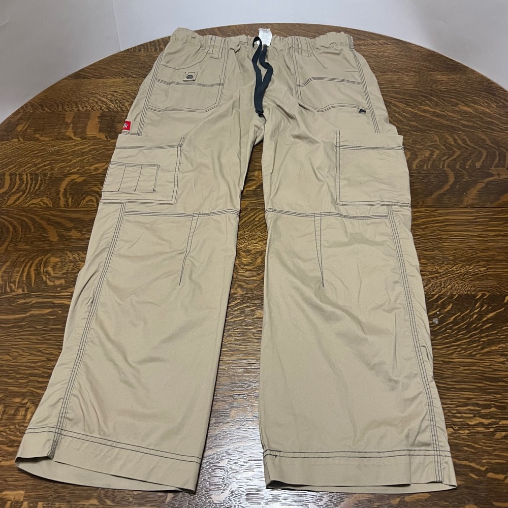 Dickies Cargo Pants Mens Large Khaki Elastic Waist Drawstring Utility 857455